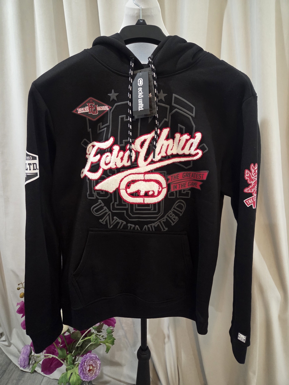 Ecko Unlimited Men’s Black Graphic Hoodie - Red & White Logo
